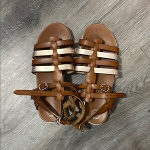 Women's Brown and Gold Sandals